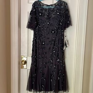 Adrianna Papell Gun Metal Gray with Black Sequin Midi Dress